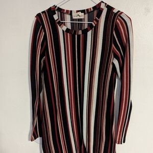 Derek Heart Long Sleeve Red Pink White & Black Vertical Striped Dress M
